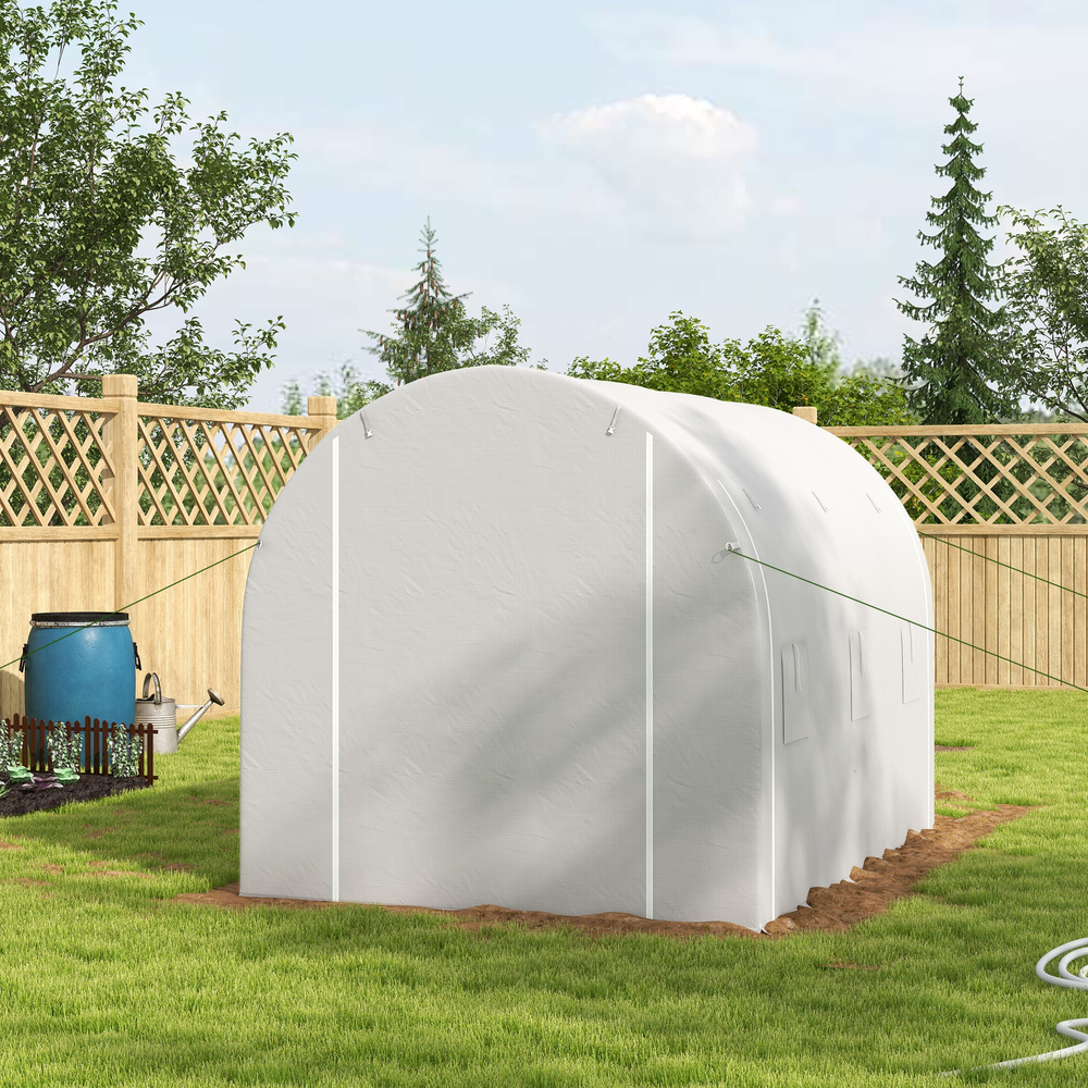 Outsunny 296 x 196cm Steel Frame Polytunnel Greenhouse - White