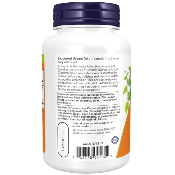 Now Foods Turmeric Curcumin with BioPerine Supports Immune System 90 Capsules