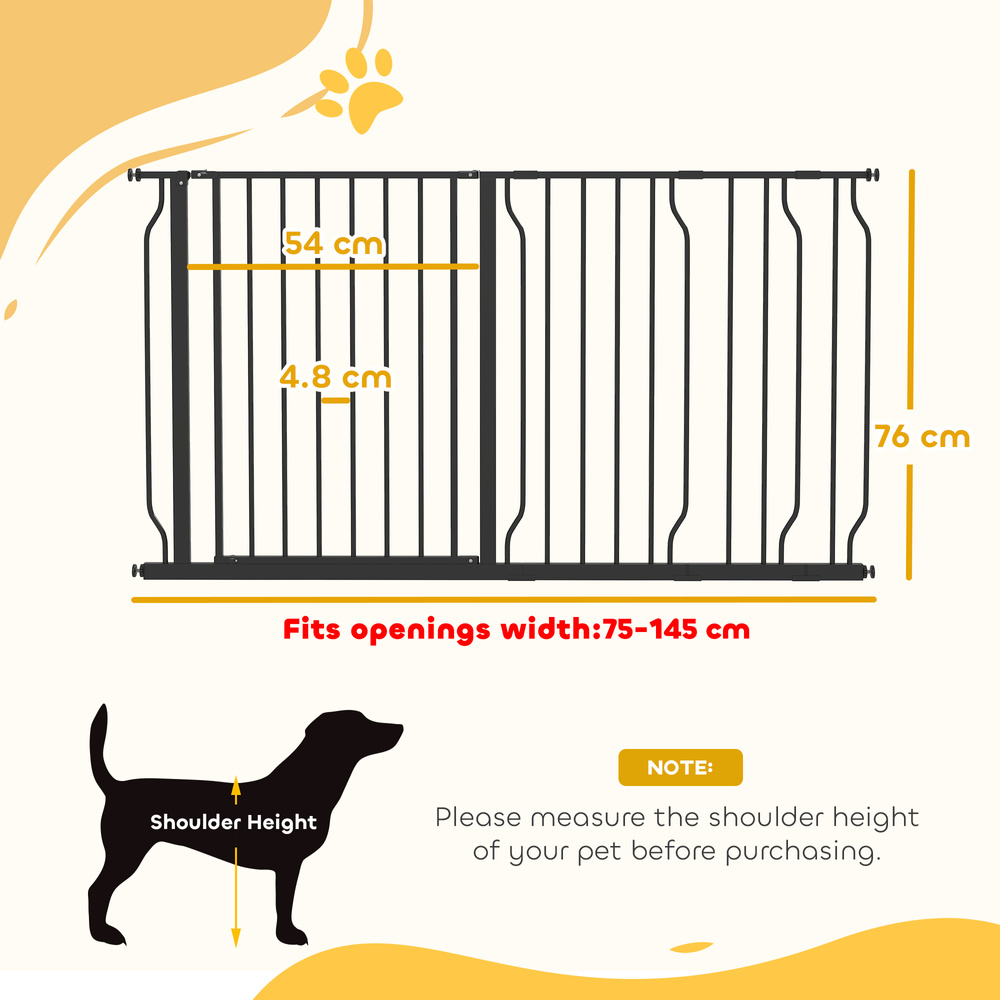 PawHut Extra Wide Dog Safety Gate, with Door Pressure, for Doorways, Hallways, Staircases - Black