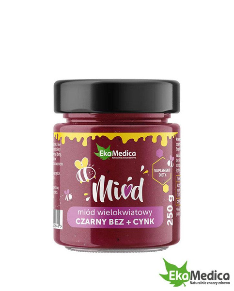 EkaMedica Miód Wielokwiatowy z Czarnym Bzem i Cynkiem na Funkcje Obronne Organizmu 250ml
