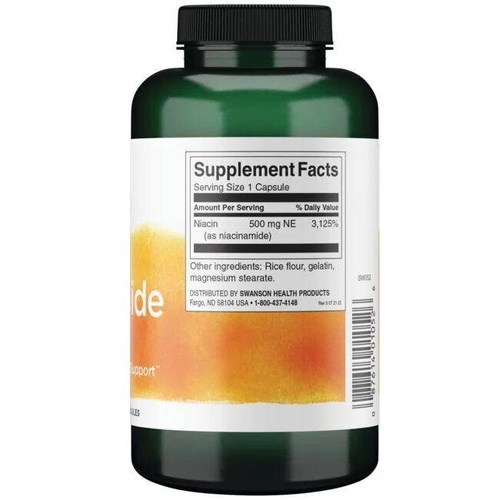 Swanson Niacinamide 500mg Vitamin B3 for Skin and Energy 250 Capsules
