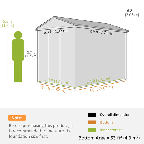 Outsunny 9x 6FT Metal Outdoor Garden Shed, Galvanised Tool Storage Shed w/ Sloped Roof, Lockable Door for Patio Lawn, Green