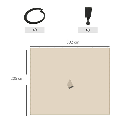 Outsunny Replacement Gazebo Curtains, 4-Panel Gazebo Side Panels Only, for 3 x 3 (M) Gazebos or Pergolas, Hooks/C-Rings Included, Beige