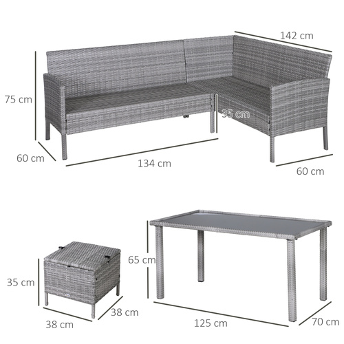 Outsunny 6-Seater Rattan Dining Set Sofa Table Footstool Outdoor w/ Cushion Garden Furniture
