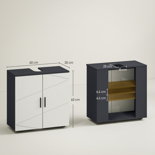 kleankin Under Sink Bathroom Cabinet, Bathroom Vanity Unit, Basin Storage Cupboard with Double Doors and Shelf, 10W x 20Dcm "U" Cut-Out, Light Grey