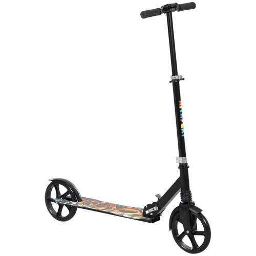 AIYAPLAY Foldable Kids Scooter with Adjustable Handlebar, 200mm Big Wheel, Rear Fender Brake, for Ages 6-12 Years, Black