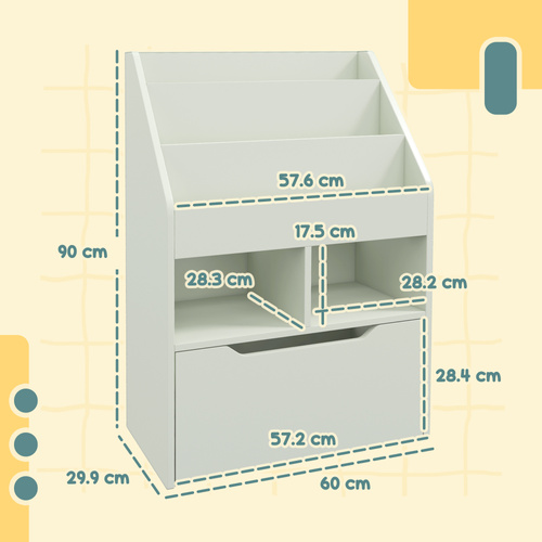 HOMCOM Kids Bookshelf, Toy Organiser, with Storage Drawer, Wheels - Green