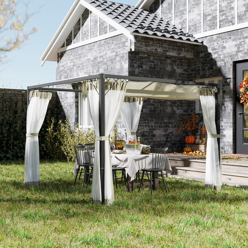 Outsunny 3 x 3m Aluminium Frame Pergola, with Retractable Roof - Khaki