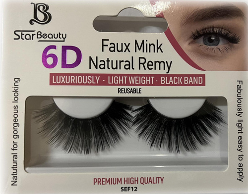 Star Beauty Professional Sztuczne Rzęsy 6D Lekkie Nadające Objętość Wielokrotnego Użytku SEF12 1 Para