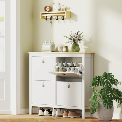 HOMCOM Modern Four-Drawer Shoe Cabinet - White