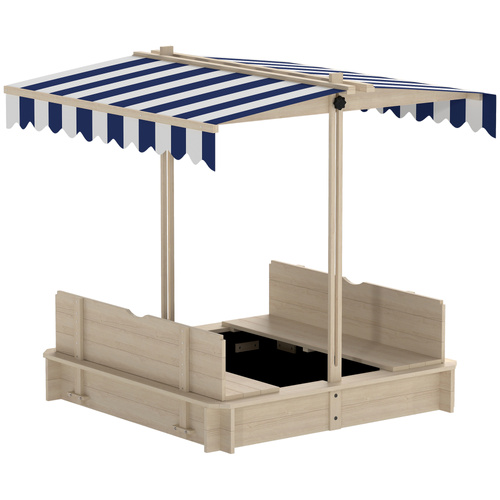 Outsunny Kids Square Wooden Sandpit, Children Sandbox Outdoor Playset