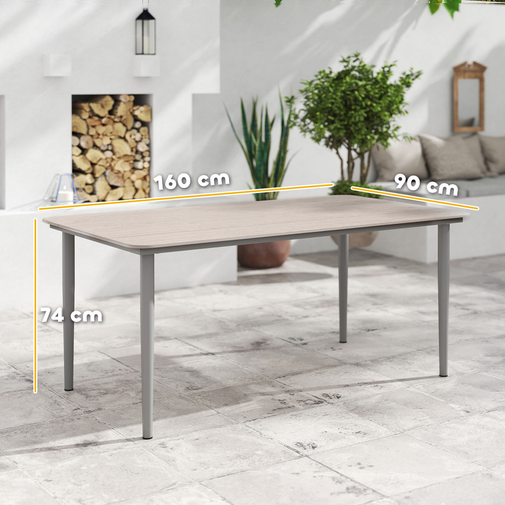 Outsunny Garden Table, Outdoor Dining Table for 6 People, 160 x 90 x 74 cm, with Rust Resistant Metal Frame, WPC Top, for Balcony, Terrace, Light Grey