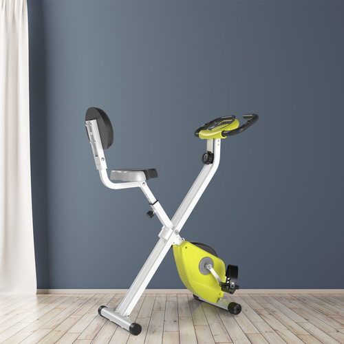 HOMCOM Folding Exercise Bike, Fitness Bicycle Indoor Trainer, 8-Level Magnetic Resistance Adjustable, with LCD Monitor, Pulse Sensor, Yellow