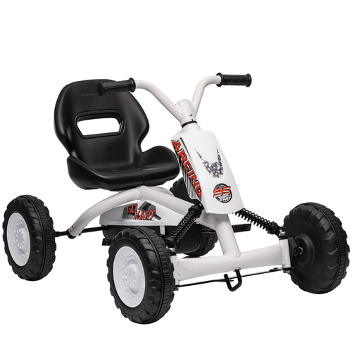 AIYAPLAY Kids Pedal Go Kart with Steel Frame, Sporty Design, for Ages 2-5 Years, White