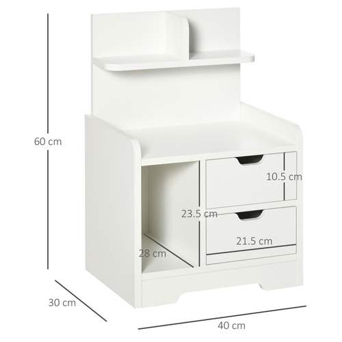 HOMCOM Bedside Table, Small Bedside Cabinet with 2 Drawers and Storage Shelves, Modern Nightstand for Bedroom, White