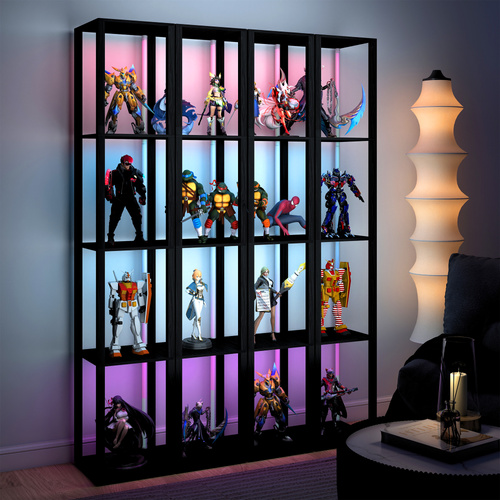 HOMCOM RGB LED Floor Lamp with Shelves, Modern Dimmable Standing Lamp with Remote Control, Adjustable Brightness & Speed for Living Room, Bedroom, Office, Black