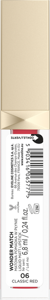 Eveline Wonder Match Nawilżająca Matowa Pomadka w Płynie 06 Classic Red 6.8ml