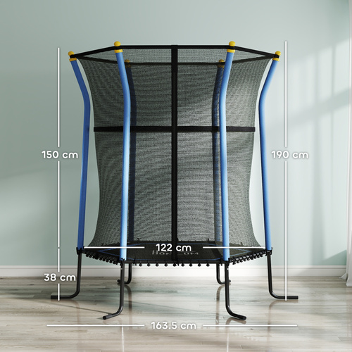 HOMCOM Kids Trampoline Mini Bouncer with Enclosure Safety Net For Ages 3-10 Years - Blue