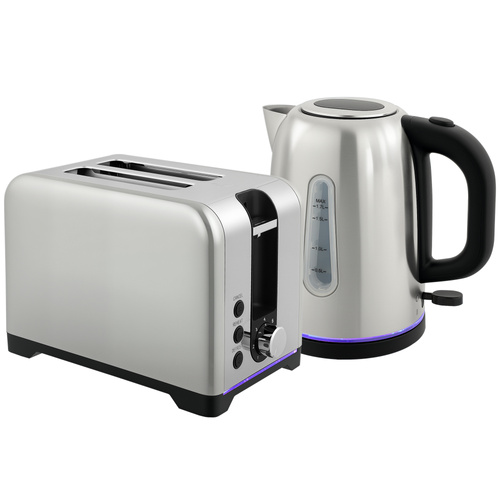HOMCOM Simple Polished Toaster and Kettle Set - Silver Tone
