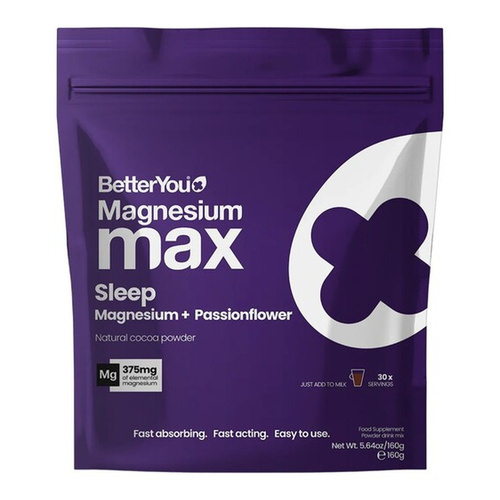 BetterYou Magnesium Max Sleep Powder with Natural Cocoa Flavour for Restful Sleep 160g