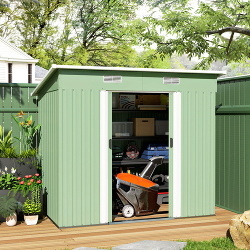 Outsunny 7 x 4ft Outdoor Garden Metal Storage Shed, Tool Storage Box for Backyard, Patio and Lawn, Light Green