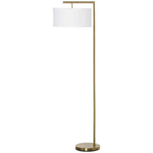 HOMCOM Floor Lamp, Modern Standing Lamp with Linen Lampshade, Round Base for Living Room, Bedroom, Dining Room, 153cm, Gold and White