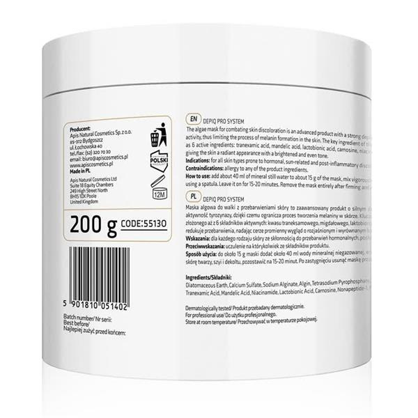 Apis Professional DepiQ Pro System Depigmentująca Maska Algowa z A-arbutyną 1% i Kompleksem Rozjaśniającym 1% 200g