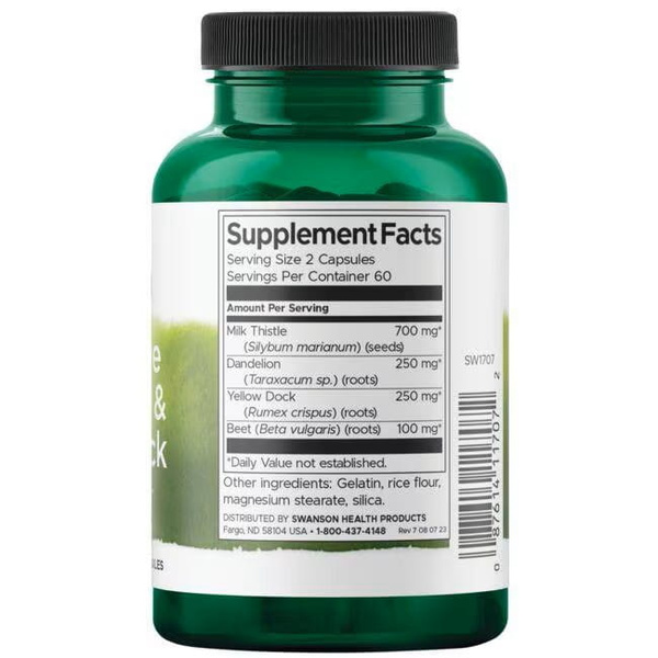 Swanson Milk Thistle Dandelion & Yellow Dock for Liver Support 120 Capsules