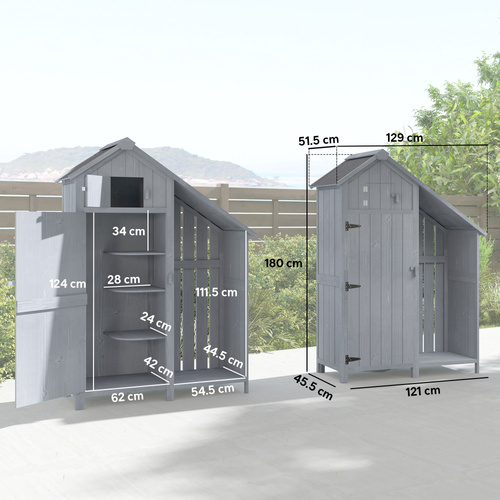 Outsunny Garden Outdoor Storage Shed 3 Shelves Tilt Roof w/ Firewood Rack Log Carrier, 129L x 51.5W x 180H cm