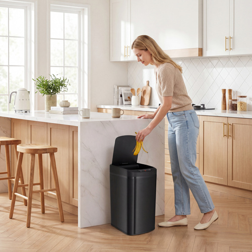 HOMCOM 12L Sensor Bin, Automatic Touchless Motion Sensor Kitchen Bin with Fingerprint Resistant Stainless Steel, Black
