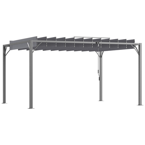 Outsunny 4 x 3(m) Outdoor Pergola with Retractable Roof, Aluminium Louvered Patio Gazebo Canopy for Lawn Garden Patio, Grey