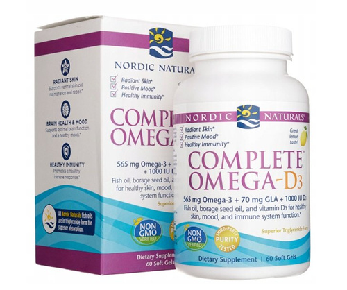 Nordic Naturals Complete Omega-D3 565mg Wspiera Układ Odpornościowy Serce i Pracę Mózgu Smak Cytrynowy 60 Kapsułek