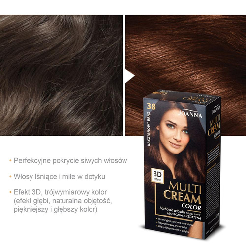 Joanna Multi Cream Trwały Intensywny Kolor Włosów Farba Pielęgnująca 38 Kasztanowy Brąz 60x40x20g