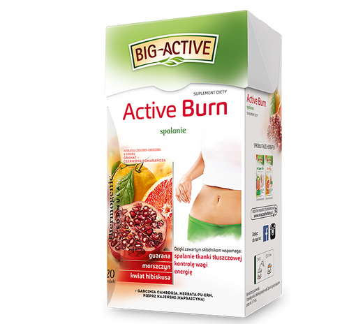 Big Active Active Burn Herbata Ziołowo-Owocowa na Spalanie Tłuszczu z Granatem i Hibiskusem 20x2g