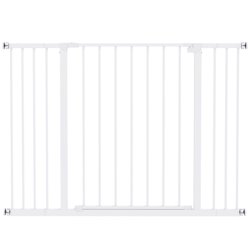 PawHut Dog Gate Pet Safety Gate Stair Barrier Pressure Mount Adjustable 76-82/86-97/101-107 cm, White