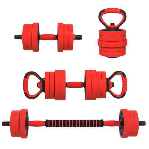 SPORTNOW 20kg 6-In-One Adjustable Weight Dumbbells Set, Barbell, Kettlebell, Push Up Stand - Red