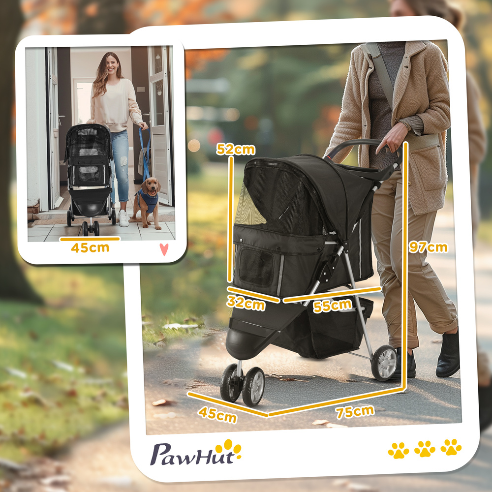 PawHut 3 Wheel Pet Stroller for Small and Miniature Dogs, Black