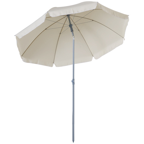 Outsunny 2.2m Beach Umbrella, Portable Parasol with Tilting Function, Outdoor Sunshade Shelter with 8 Ribs for Garden, Pool and Patio, Cream White