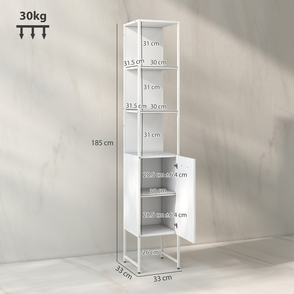 HOMCOM Tall Bathroom Cabinet with Open Shelves and Adjustable Shelf - White