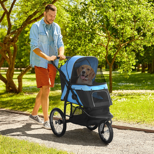PawHut Foldable Pet stroller, Dog Buggy with Three Wheels, for Small/Medium Dogs, Blue