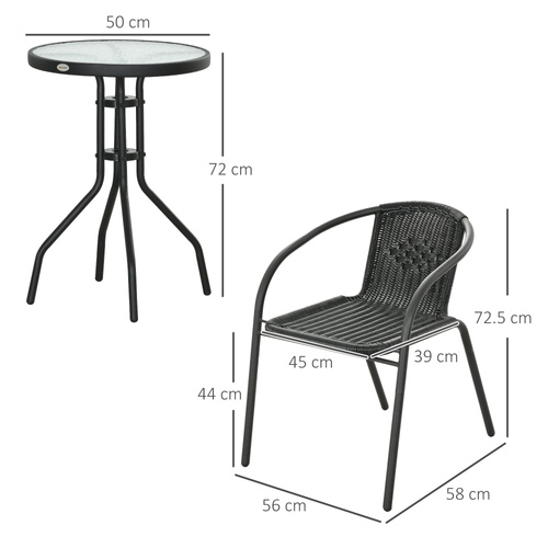 Outsunny 3 Pieces Rattan Bistro Set - Black