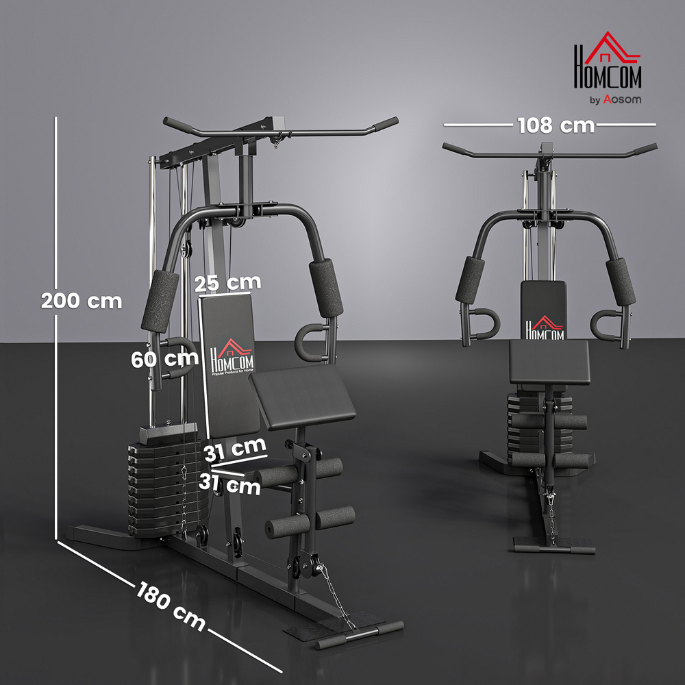 HOMCOM Multi-Exercise Gym Station, with 45kg Weight Stack, for Full Body Workout