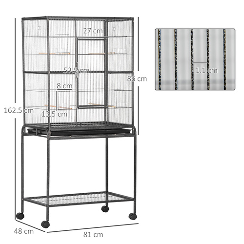 PawHut Large Bird Cage Budgie Cage with Stand, Storage Shelf, Wood Perch for Parrot Canary Parakeet Cockatiels, 81 x 48 x 162.5 cm