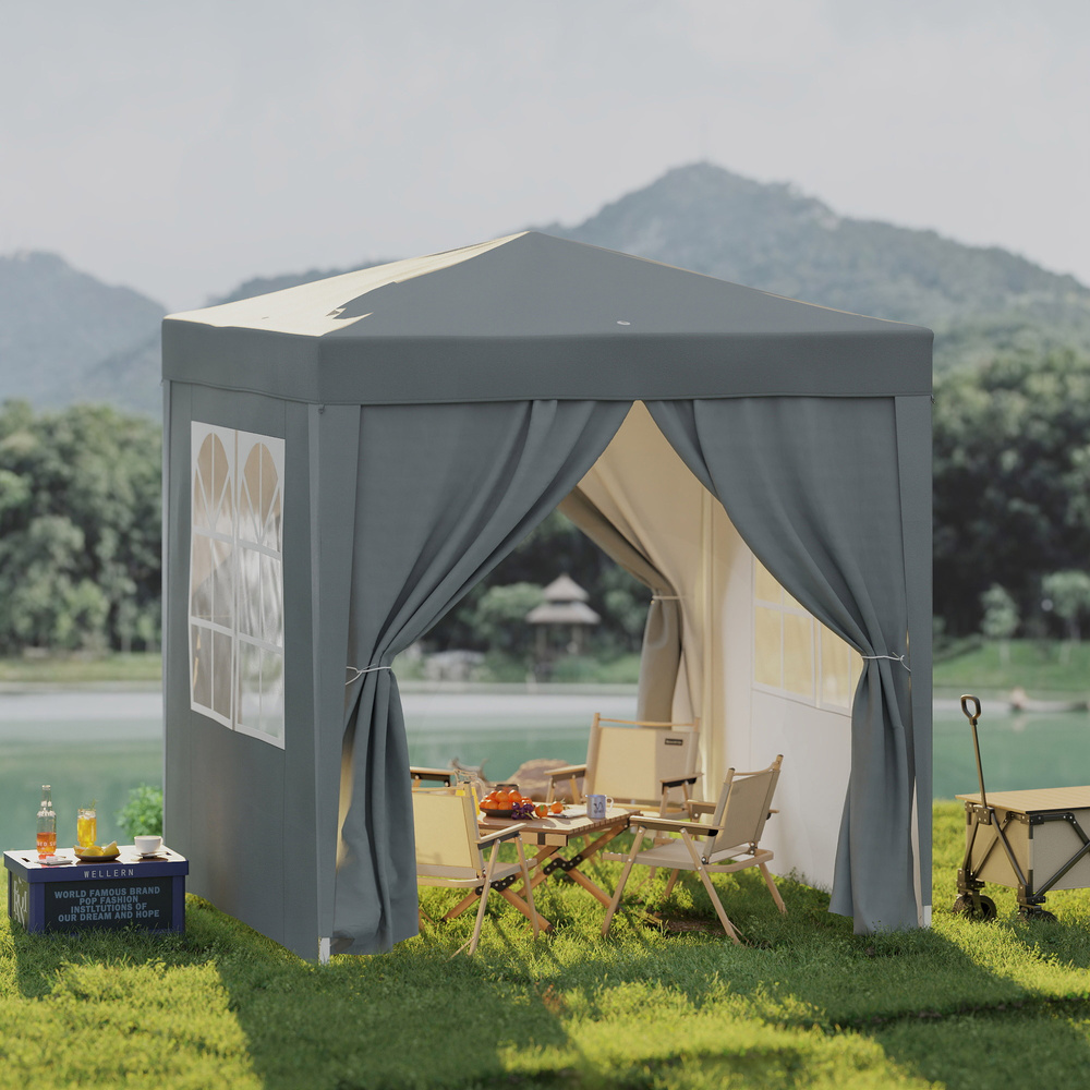 Outsunny Garden Pop Up Gazebo Marquee Party Tent Canopy with free Carrying Case, Removable 2 Walls, 2 Windows, 2m x 2m, Grey