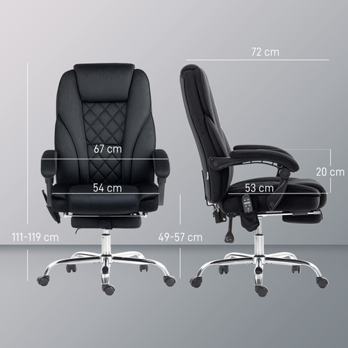 Vinsetto Massage Office Chair, Heated Reclining Computer Chair with Adjustable Height and Footrest, Black