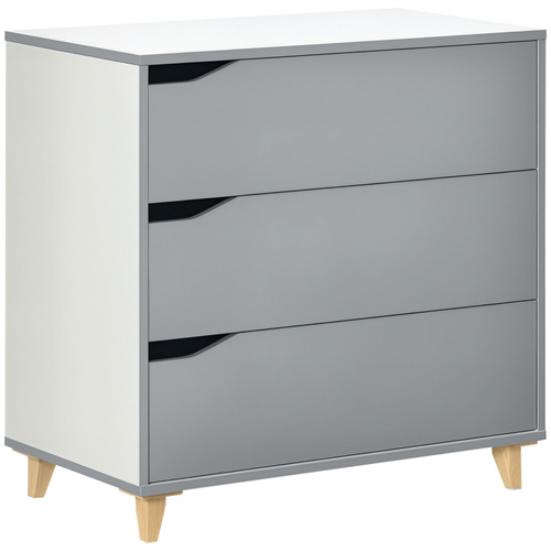HOMCOM Drawer Chest, 3-Drawer Storage Cabinet Unit with Pine Wood Legs for Bedroom, Living Room, 75cmx42cmx75cm, Grey