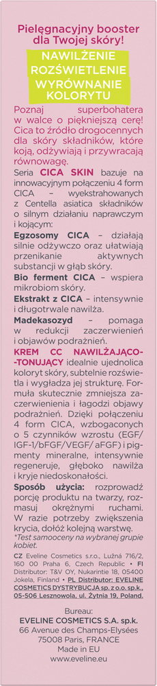 Eveline Cica Skin Krem CC Nawilżająco-Tonujący 30ml