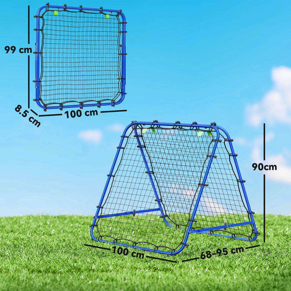 HOMCOM Double Sided Football Rebounder Net, Football Rebound Goal with Five Adjustable Angles, Blue