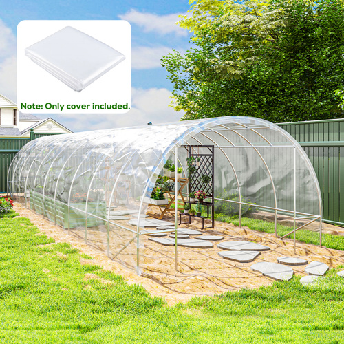 Outsunny 6 X 10m Heavy Duty (150um/6mil) Polypropylene Greenhouse Cover Replacement, UV Resistant Waterproof Plastic Polytunnel Cover, Clear