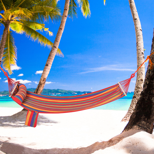 Outsunny Cotton Hammock, Soft Portable Swing Sleeping w/ Headrest & Side Pocket, Deluxe Swing Chair for Beach, Garden, Bedroom, Patio, Porch, Indoor, Outdoor, 270 x 80 cm, Rainbow Stripes